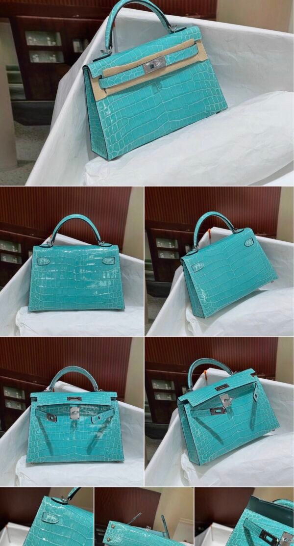 19 cm Turquoise Crocodile Mini Top Handle Bag
