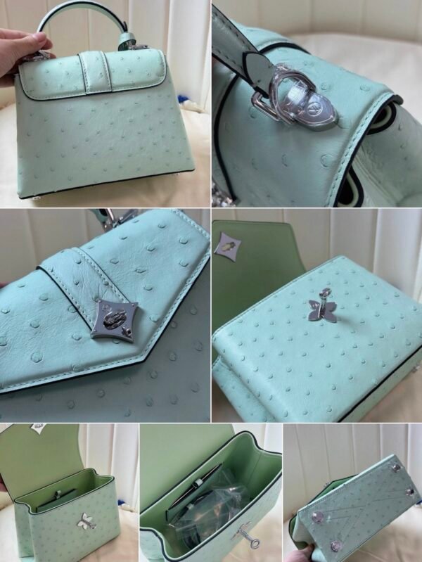 Mini Ostrich Rose des Vents Style Top Handle Bag
