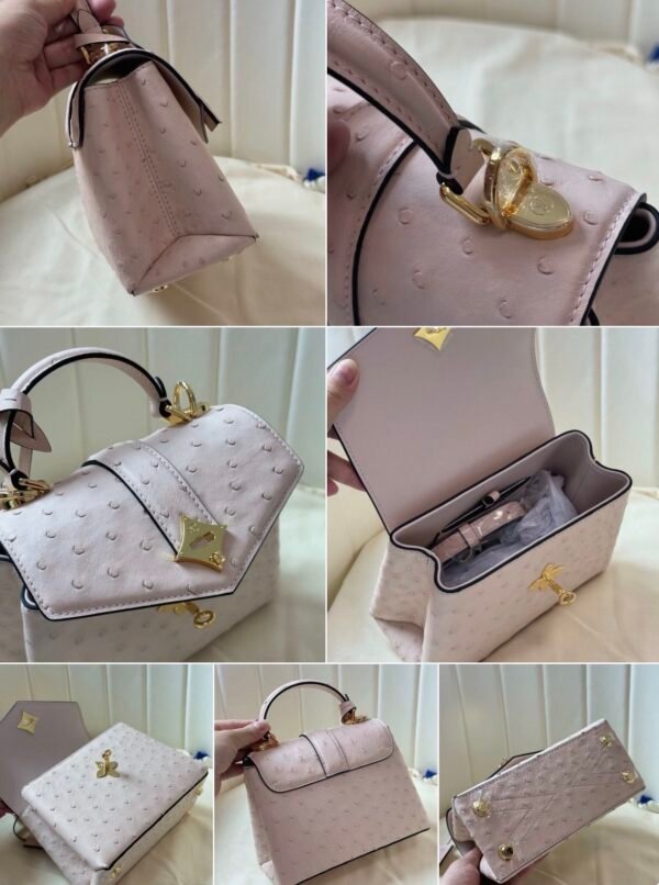 Mini Ostrich Rose des Vents Style Top Handle Bag