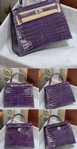 25 cm Purple Nile Crocodile Top Handle Bag