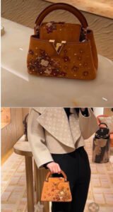 Brown Embellished Mini Top Handle Bag