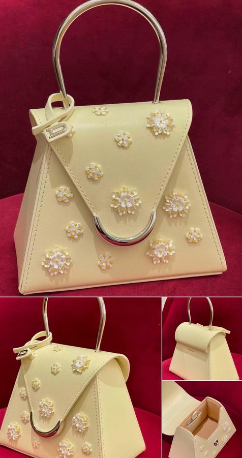 Yellow Embellished Structured Bag