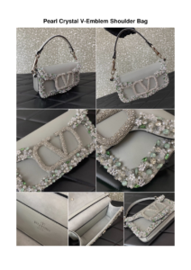 Pearl Crystal V-Emblem Shoulder Bag