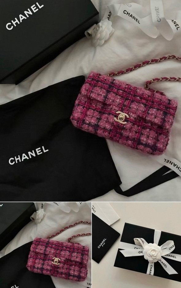 Fuchsia Tweed Chain Bag
