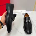 Metal-Buckle Leather Loafers