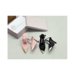 Metal-Cap Lace Slingback Pumps
