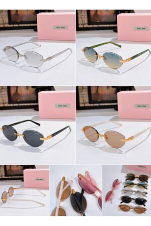 Rimless Oval Metal-Temple Sunglasses