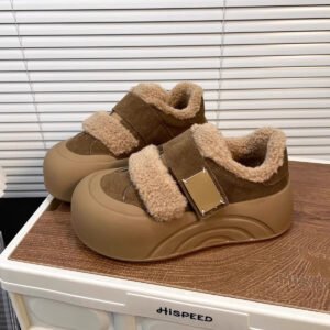 Women’s Thick-Soled Round-Toe Versatile Magic Tape Plush Thickened 2025 Autumn and Winter New Casual Sneakers Cotton Shoes