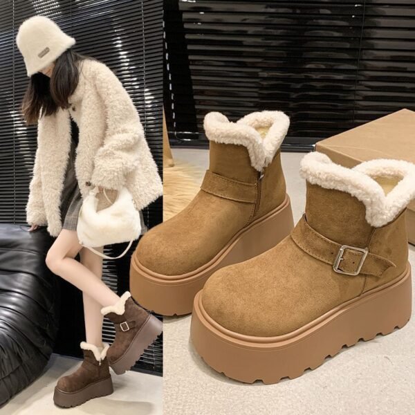 Heightened Thick-Soled Women's Shoes, Snow Boots, Women's Birkenstock Shoes, Boots, Short Boots, 2025 New Winter Velvet Warm Cotton Shoes