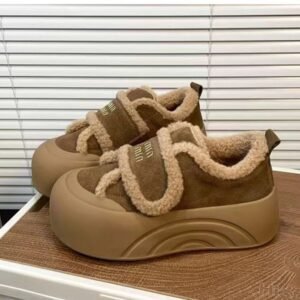 Retro Thick-Soled Cotton Shoes for Women 2025 Winter New Furry Shoes Fleece-Lined to Heattech and Versatile Casual Sports Bread Shoes