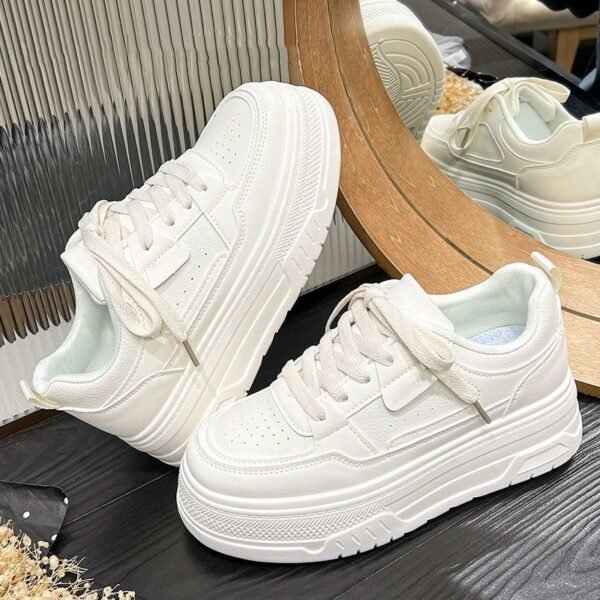 Popular White Shoes for Women 2025 New Spring Women's Shoes Versatile Thick Sole Heightening Board Shoes Casual Sports Dad Shoes