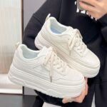 Popular White Shoes for Women 2025 New Spring Women's Shoes Versatile Thick Sole Heightening Board Shoes Casual Sports Dad Shoes
