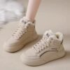 High-Top Sports Cotton Shoes for Women 2025 New Winter Velvet Thickeneded Student Sneakers Thick-Soled Versatile Casual White Shoes