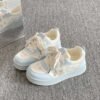 Versatile Niche Sneakers for Women 2025 New Spring and Autum Thick-Soled White Shoes with Skirts Cute Bear Bread Shoes