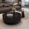 Italian Minimalist Living Room Home Light Luxury Style Small Apartment Tea Table Simple New Black Glass Round Combination