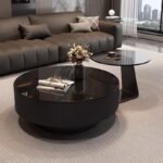 Italian Minimalist Living Room Home Light Luxury Style Small Apartment Tea Table Simple New Black Glass Round Combination