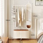 French-Style Bedroom Floor-Standing Clothes Rack with Mirror, Full-Length Mirror, Integrated Coat Rack, Movable Dressing Mirror, Simple Dust-Proof New Model