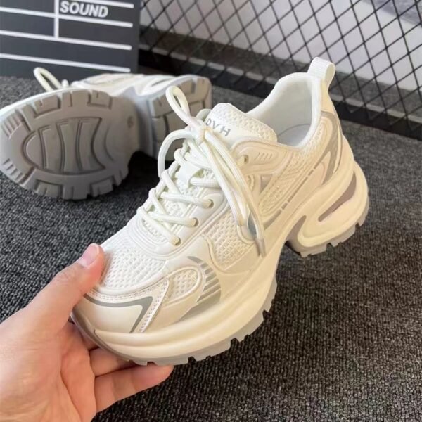 Thick-Soled Dad Shoes for Women, 2026 Spring and Summer New Versatile Breathable Mesh Sneakers, Lightweight Casual White Shoes