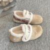 Slip-On Fleece-Lined Birkenstock Shoes for Women, 2025 New Autumn and Winter Warm Furry Shoes, Thickened White Sneakers, Double-Layer Cotton Shoes