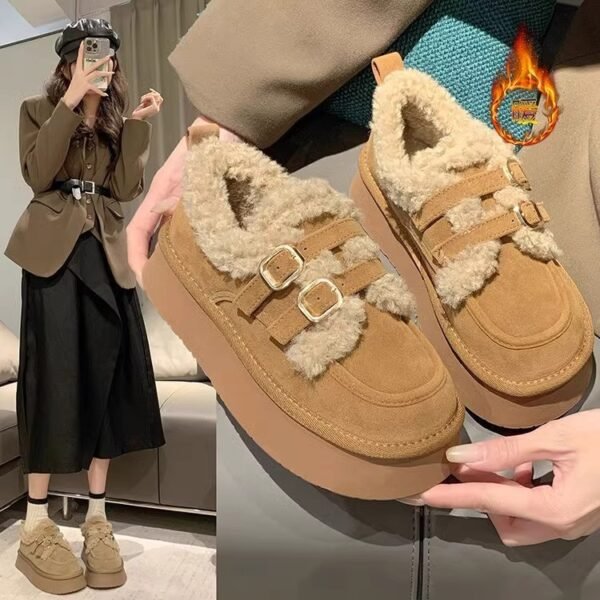 Thick-Soled Cotton Shoes for Women, Winter Outdoor Wear, 2026 New Fashion Slip-On Snow Cotton Shoes, Retro Plush Birkenstock Shoes