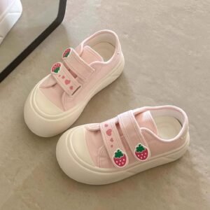 Strawberry Pink Canvas Shoes for Women 2025 New Breathable Thick-Soled Casual Sports Sneakers for Students Versatile Ugly Cute Big-Toe Shoes