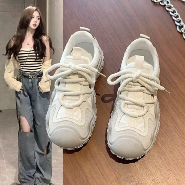 Sports Shoes for Women, 2026 Spring New Popular Thick-Soled Versatile White Shoes, Mesh Breathable Running Casual Shoes