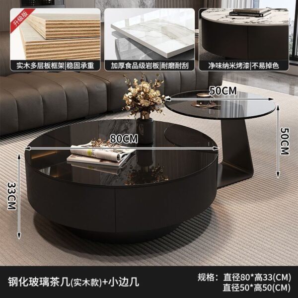 Italian Minimalist Living Room Home Light Luxury Style Small Apartment Tea Table Simple New Black Glass Round Combination