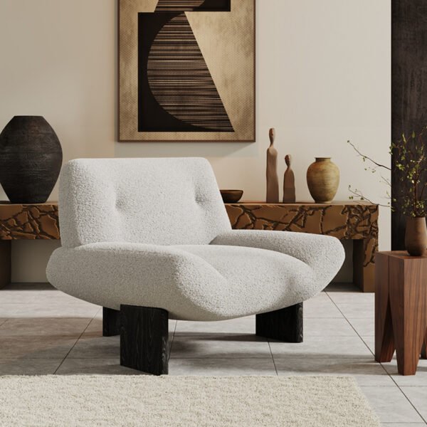 Vintage-Style Living Room Single Sofa Chair, Designer Model, White Ash Wood, Balcony, Guesthouse Reception, Lazy Leisure High-Back Chair