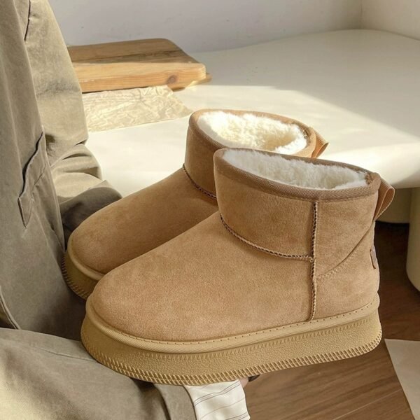 Thick-Soled Height-Increasing Snow Boots for Women, Waterproof and Non-Slip Short Boots, 2025 New Winter Style, Fleece-Lined, Thickened, Warm, Bread-Style Cotton Shoes