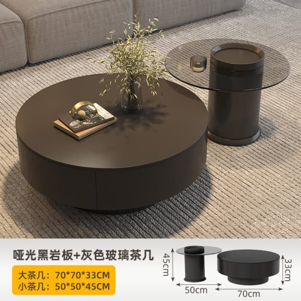 Modern Simple Light Luxury Minimalist Rock Board Coffee Table Small Apartment Living Room Home Tea Table Small Size Round Coffee Table Combination Table
