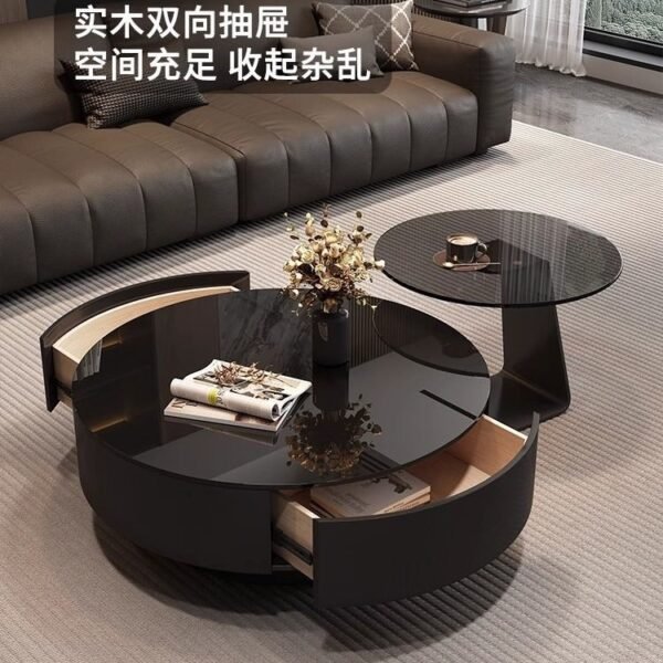 Italian Minimalist Living Room Home Light Luxury Style Small Apartment Tea Table Simple New Black Glass Round Combination