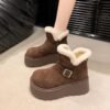 Heightened Thick-Soled Women's Shoes, Snow Boots, Women's Birkenstock Shoes, Boots, Short Boots, 2025 New Winter Velvet Warm Cotton Shoes