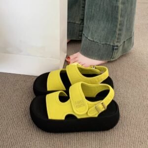 Thick-Soled Beach Sandals for Women 2026 New Summer Outdoor Wear Yellow Versatile Height-Increasing Casual Sports Roman Shoes