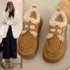 Thick-Soled Birkenstock Shoes for Women, 2026 New Autumn and Winter Style, Fleece-Lined Loafers, Outdoor Furry Cotton Shoes, Warm Snow Boots