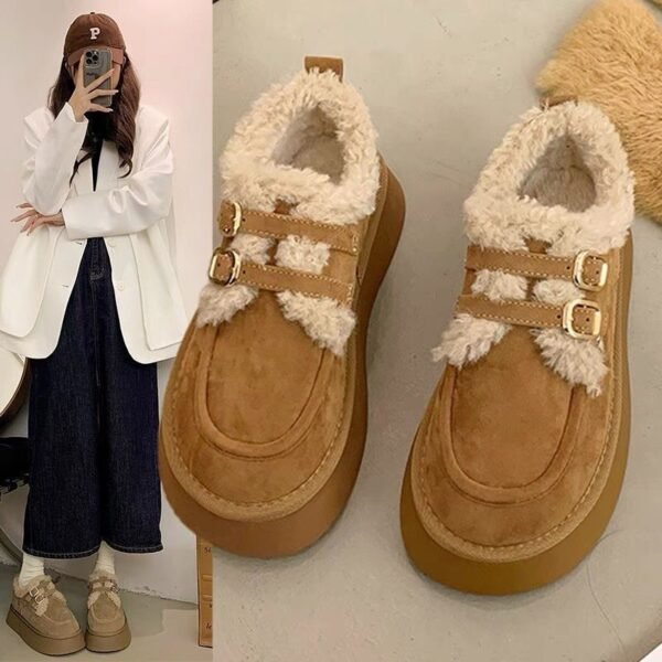 Thick-Soled Birkenstock Shoes for Women, 2026 New Autumn and Winter Style, Fleece-Lined Loafers, Outdoor Furry Cotton Shoes, Warm Snow Boots