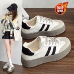 Fleece-Lined German Training Shoes for Women, 2025 Autumn and Winter New Thick-Soled Height-Increasing Popular Versatile Warm Cotton Shoes, Casual Sports Sneakers