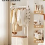 Cream-Colored Coat Rack, Bedroom Laundry Basket, Clothes Storage Rack, Movable Clothes Hanger, Cactus-Shaped Floor-Standing Type