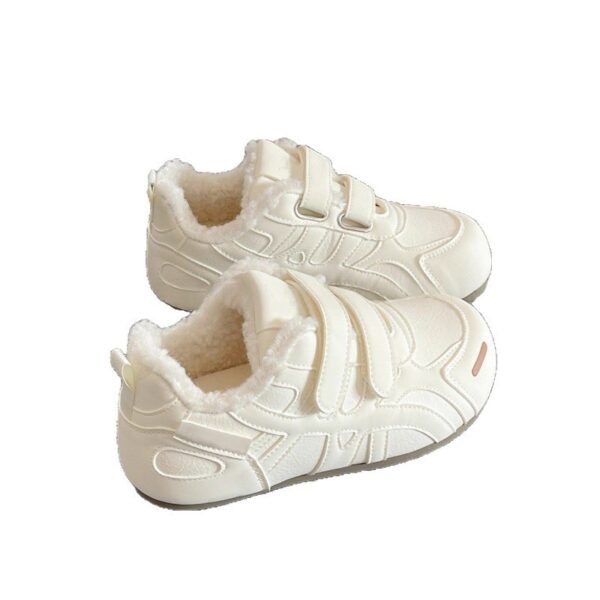 Velcro Flats White Shoes for Women 2025 New Warm Fleece-Lined Casual Sneakers Ins Trendy Versatile Sports Shoes