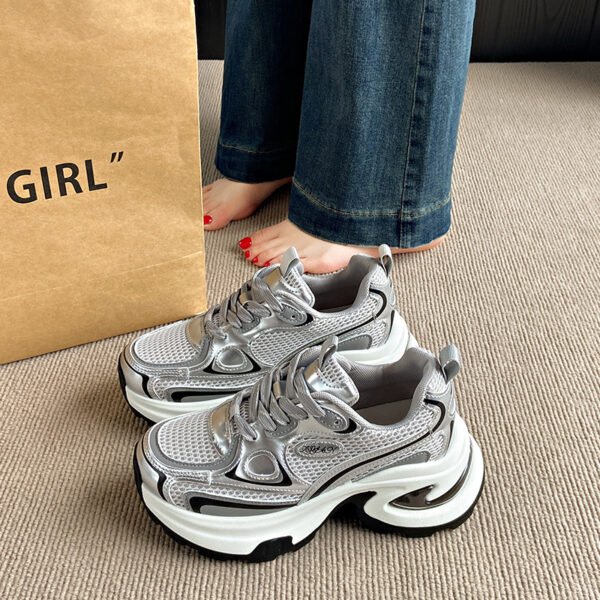 Popular Versatile Thick-Soled Dad Shoes for Women, Height-Increasing for Petite Individuals, 2026 Spring/Summer New Super Trendy Silver Sports Casual Shoes