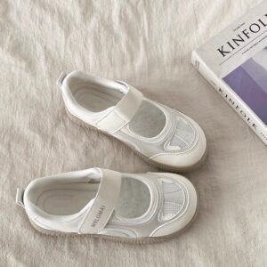 Popular Hollow Breathable White Shoes for Women 2025 Summer New Thick-Soled Velcro Casual Sneakers Mary Jane Sandals