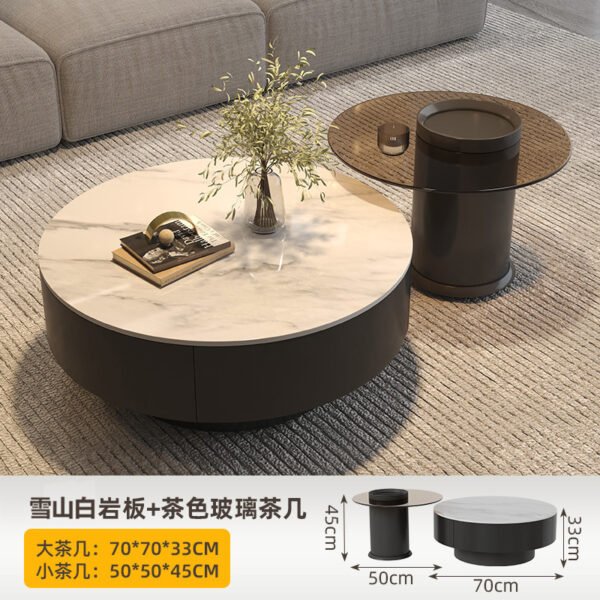 Modern Simple Light Luxury Minimalist Rock Board Coffee Table Small Apartment Living Room Home Tea Table Small Size Round Coffee Table Combination Table