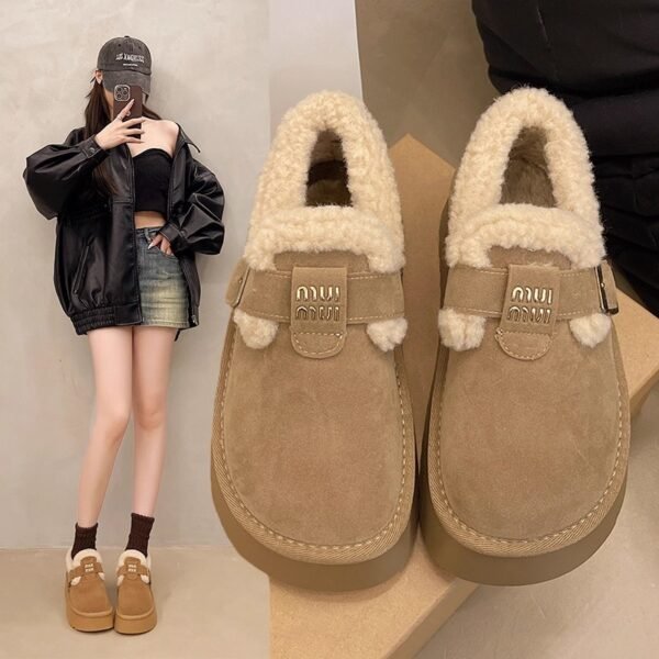 Thick-Soled Birkenstock Shoes for Women, Fleece-Lined and Thickened Snow Boots for Outdoor Wear, 2026 Autumn and Winter New Model, Non-Slip, Warm, Furry Cotton Shoes