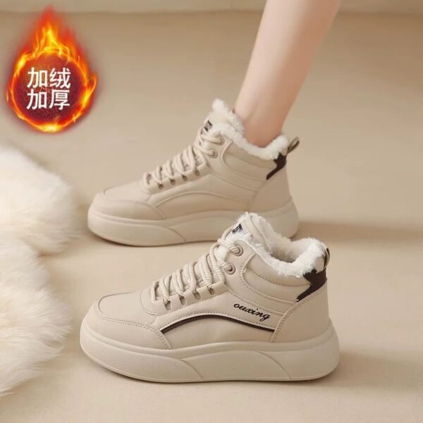 High-Top Sports Cotton Shoes for Women 2025 New Winter Velvet Thickeneded Student Sneakers Thick-Soled Versatile Casual White Shoes