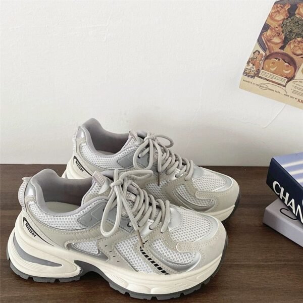 Thick-Soled Height-Increasing Daddy Shoes for Women 2025 Spring and Autum New Ins Trbottomy Versatile Mesh Breathable Casual Sports Shoes