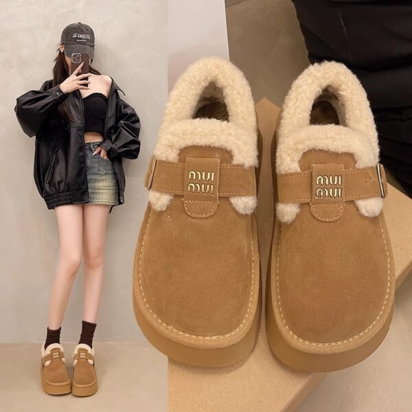 Thick-Soled Birkenstock Shoes for Women, Fleece-Lined and Thickened Snow Boots for Outdoor Wear, 2026 Autumn and Winter New Model, Non-Slip, Warm, Furry Cotton Shoes
