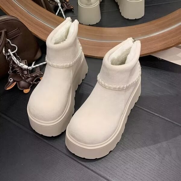 White Thick-Soled Heightening Snow Boots for Women 2025 Autumn and Winter New Versatile Birkenstock Short Boots Fleece-Lined Thickeneded Cotton Shoes