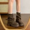 Thick-Soled Short Boots for Women 2026 New Autumn and Winter British Style Martin Boots Brown Melard Slouch Boots Trouser Boots Thick-Soled Short Boots for Women 2026 New Autumn and Winter British Style Martin Boots Brown Melard Slouch Boots Trouser Boots