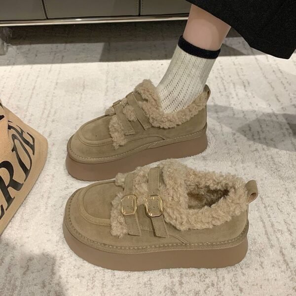 Thick-Soled Cotton Shoes for Women, Winter Outdoor Wear, 2026 New Fashion Slip-On Snow Cotton Shoes, Retro Plush Birkenstock Shoes