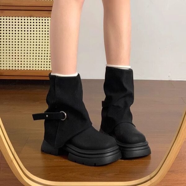 Thick-Soled Short Boots for Women 2026 New Autumn and Winter British Style Martin Boots Brown Melard Slouch Boots Trouser Boots Thick-Soled Short Boots for Women 2026 New Autumn and Winter British Style Martin Boots Brown Melard Slouch Boots Trouser Boots
