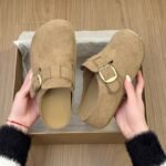Women's 2026 New Summer Model Birkenstock-Style Slippers with Internal Height Increase and Thick Sole, Soft-Soled Slip-On Half-Mules for Spring, Suitable for Pairing with Skirts
